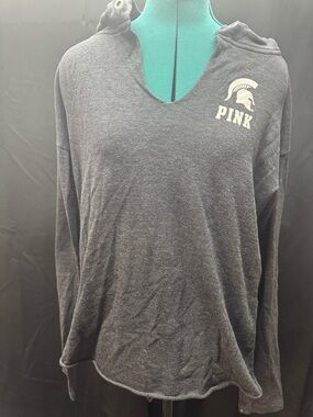 PINK Victoria's Secret MSU Charcoal Gray V-Neck Hoodie Sweatshirt